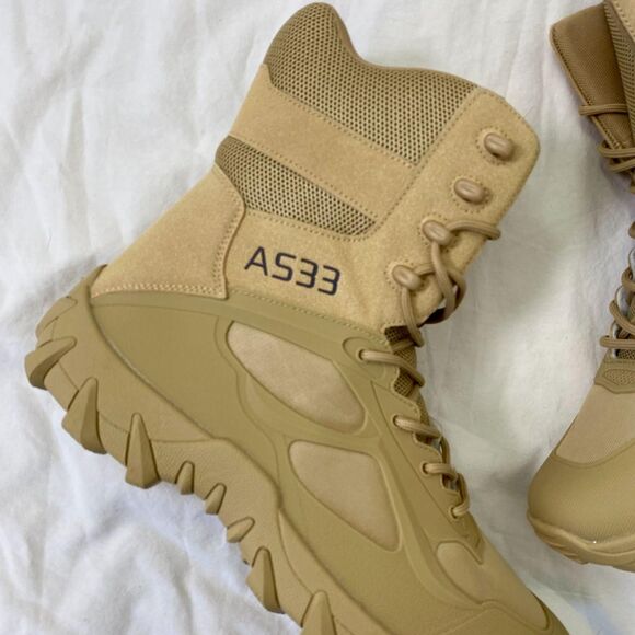 NEW A533 Chunky Tan Brown Faux Leather Suede Lace Up Military Combat Boots US 11